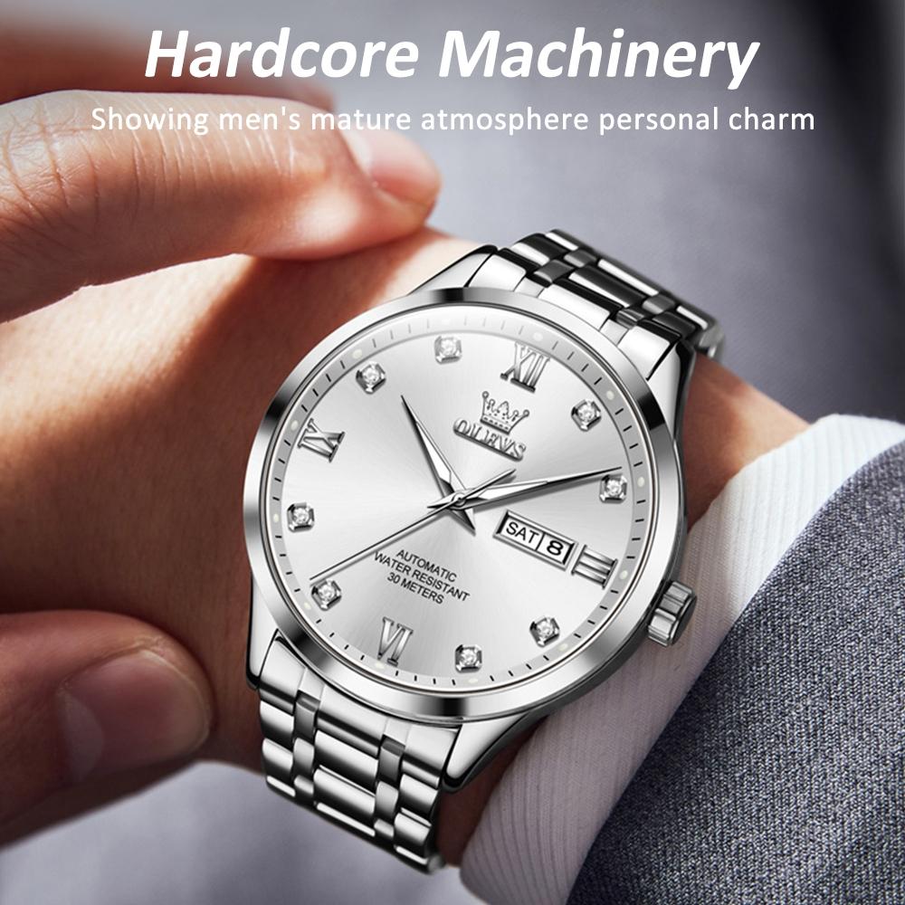 Waterproof Quartz Watch with Diamond Roman Scale for Men - White + Gold 9