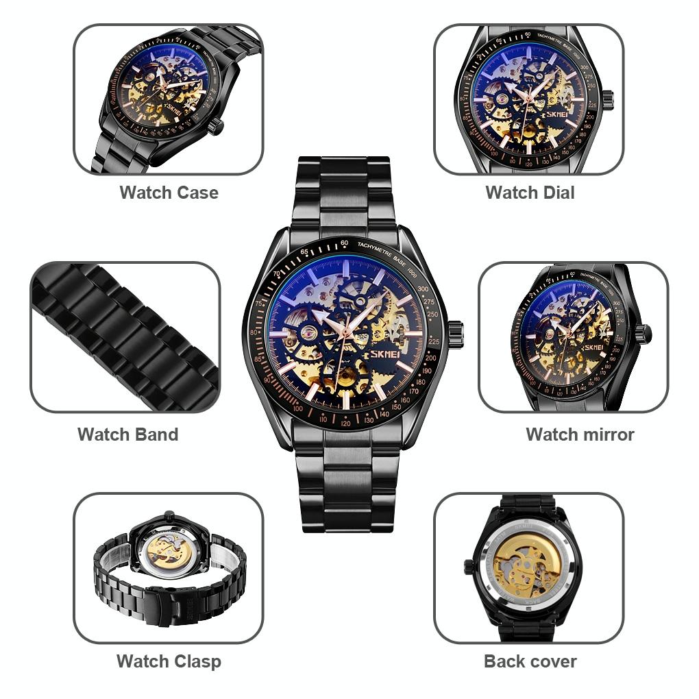 Men Automatic Mechanical Watch with Gear Dial - Black 4