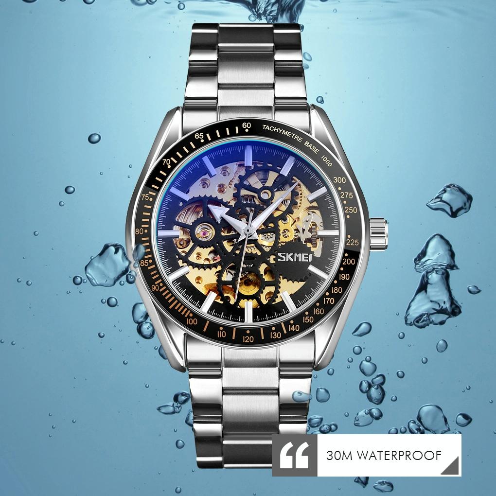 Men Automatic Mechanical Watch with Gear Dial - Black 6