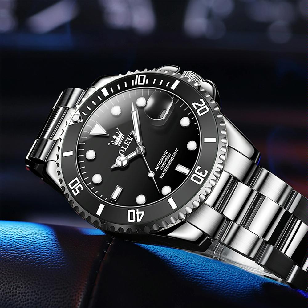 Waterproof Mechanical Watch for Men with Luminous Dial - Green + Gold 9