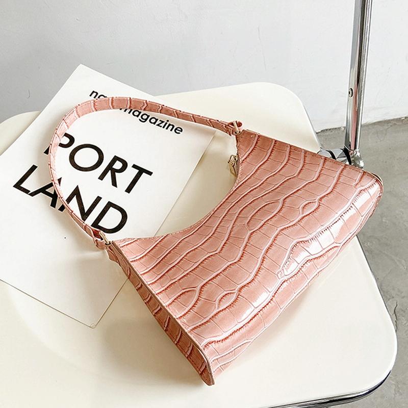 Small Square Stone Pattern Shoulder Bag for Women - Pink 4