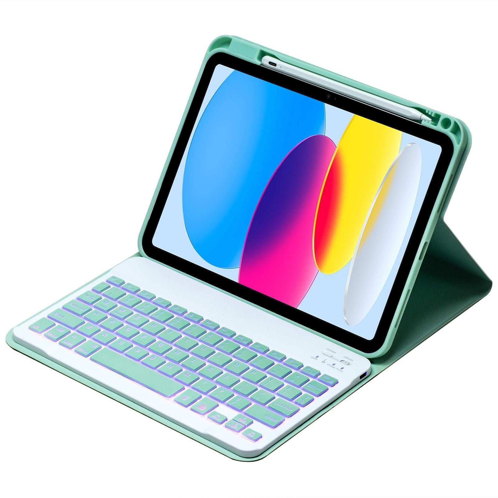 10.9 Ipad 10Th Gen 2022 Backlit Keyboard Case With Pen Slot - Bluetooth Leather - Light Blue 11