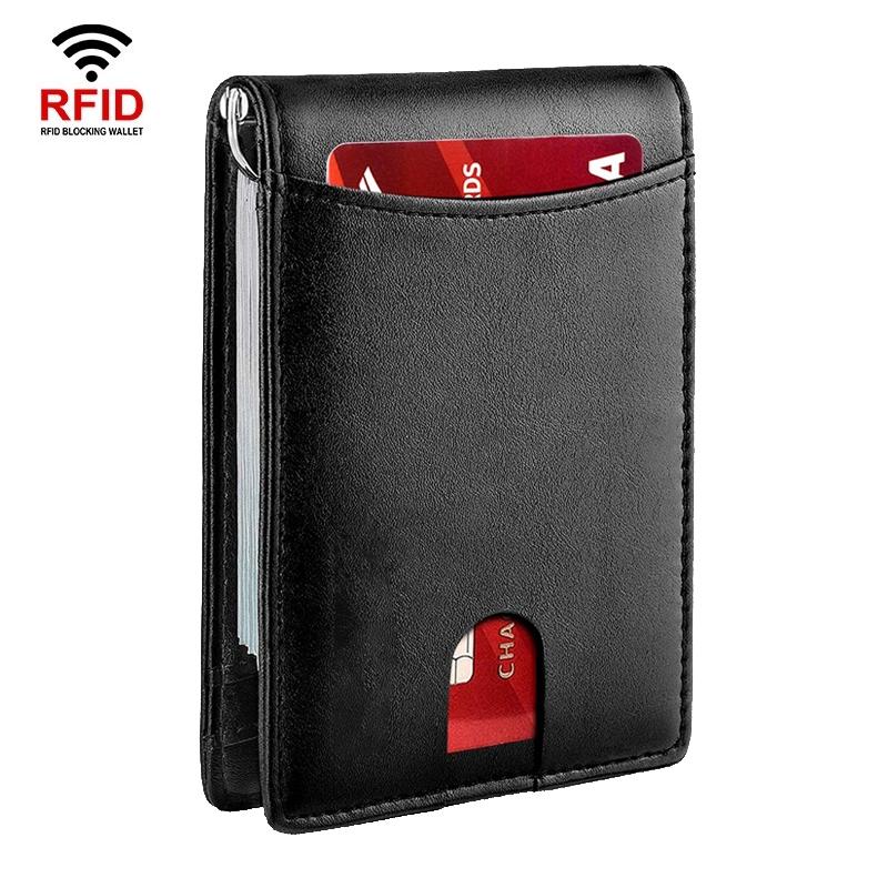 Rfid-protected Leather Wallet - Flat Pattern Orange Inside 7