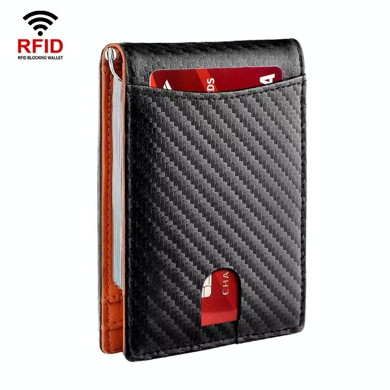 Rfid-protected Leather Wallet - Flat Pattern Orange Inside 11