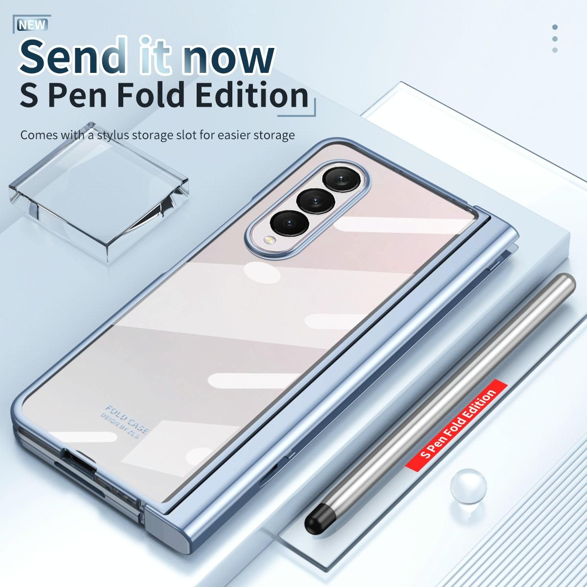 For Samsung Galaxy Z Fold4 5G Full Body Phone Case with Integrated Hinge and Pen Slot - Blue 10