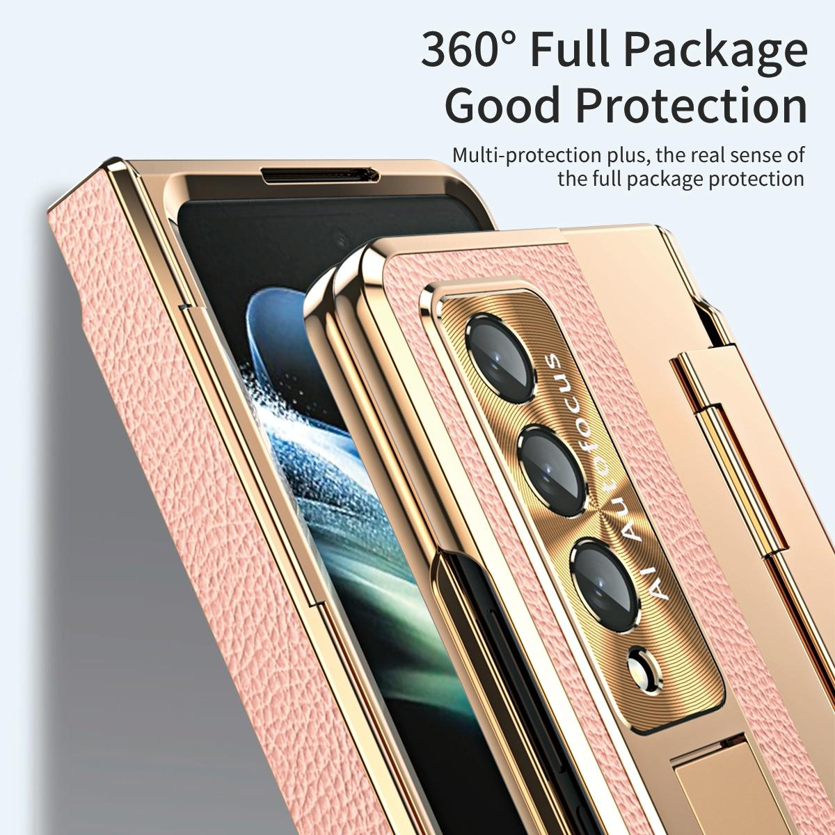For Samsung Galaxy z Fold4 5G Full Coverage Phone Case with Hinge - Integrated Design - Gold + White 8