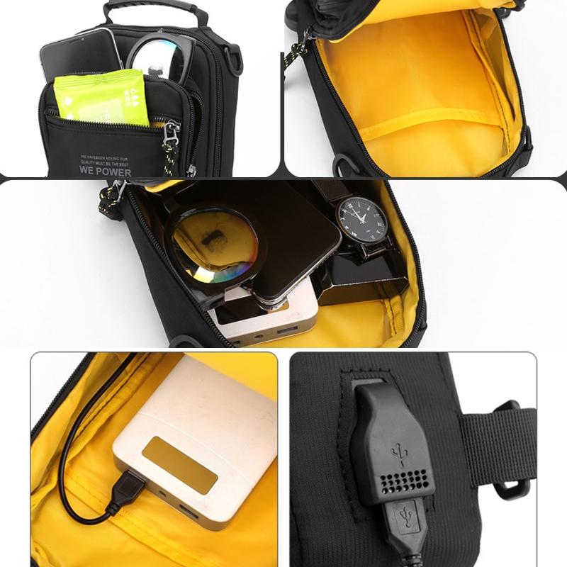 USB Chest Outdoor Shoulder Messenger Bag For Men With Charging Port - Grey Green 12