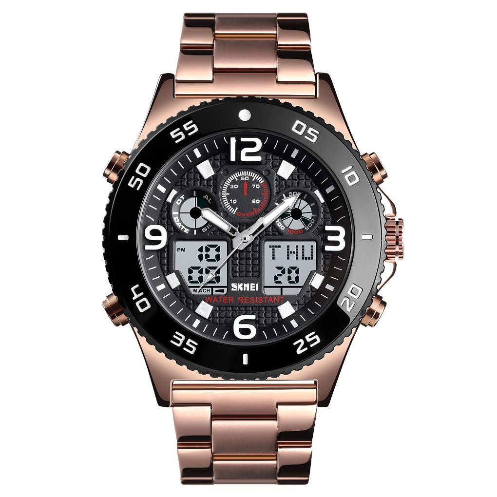 Men Casual Sports Watch with Large Dial and Steel Band - Silver-Steel Belt 3