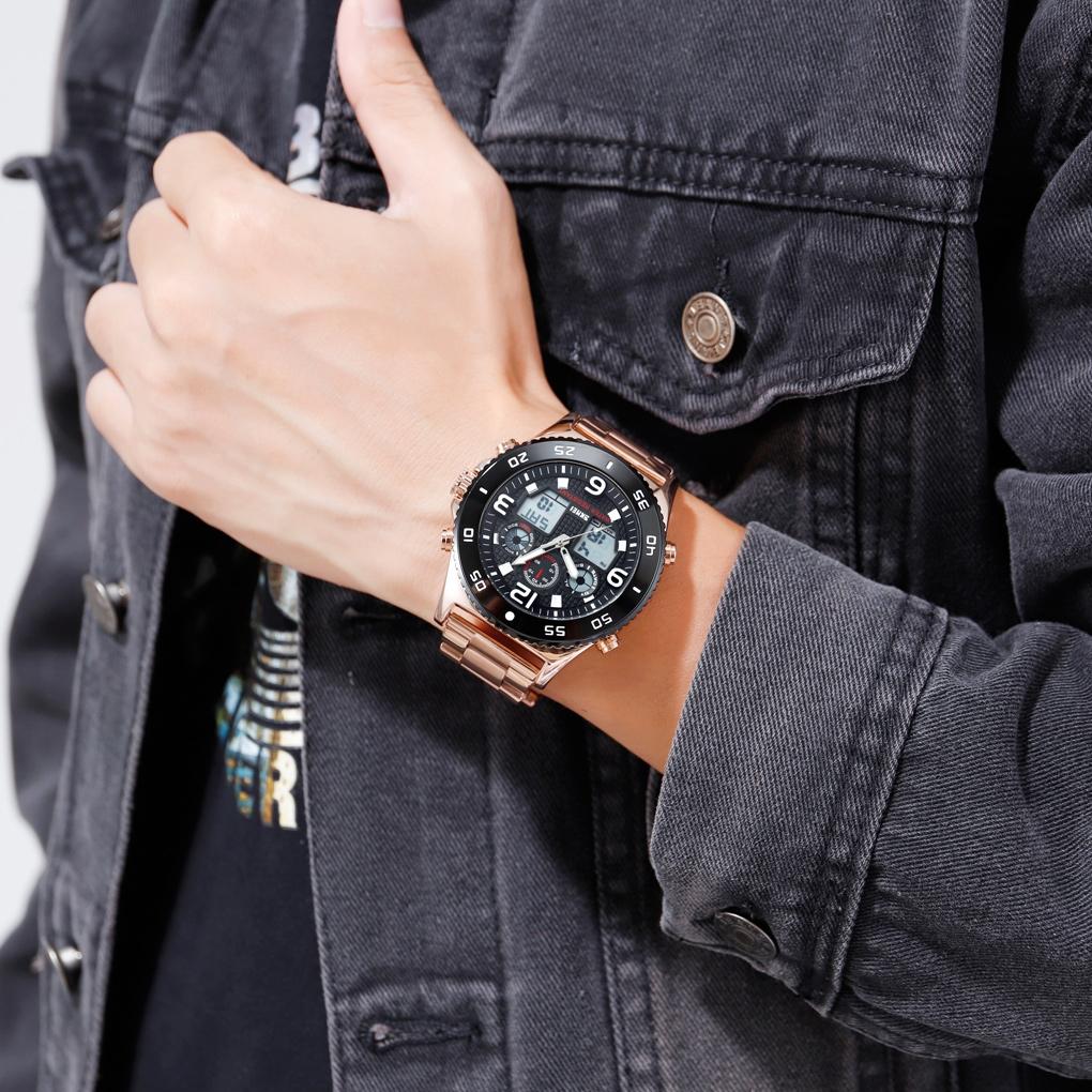 Men Casual Sports Watch with Large Dial and Steel Band - Silver-Steel Belt 6