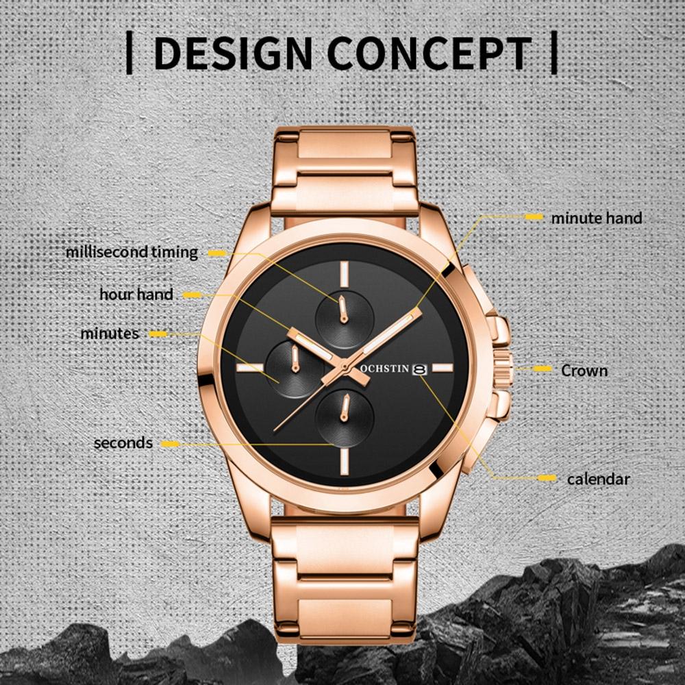 Men Pilot Series Multifunctional Quartz Watch with Steel Band - Black + Silver 4