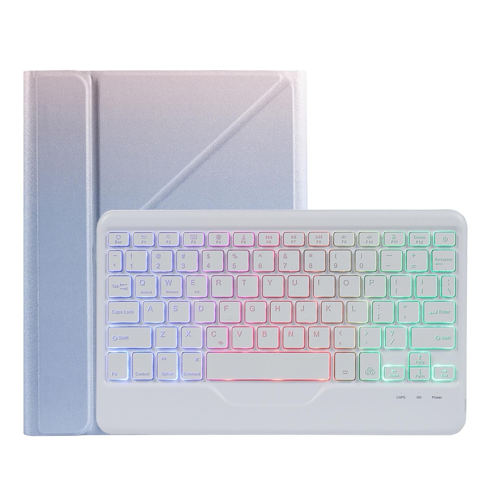 Bluetooth Keyboard Leather Case For Ipad 9.7 - Triangle Holder & Pen Slot - Gradient Blue Pink 13