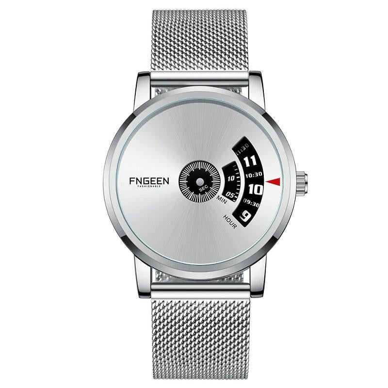 Men Non-pointer Quartz Watch - S230 - White Mash White Steel White Surface