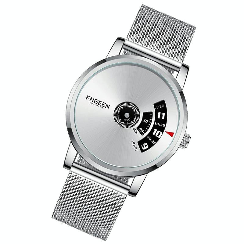 Men Non-pointer Quartz Watch - S230 - White Mash White Steel White Surface 9