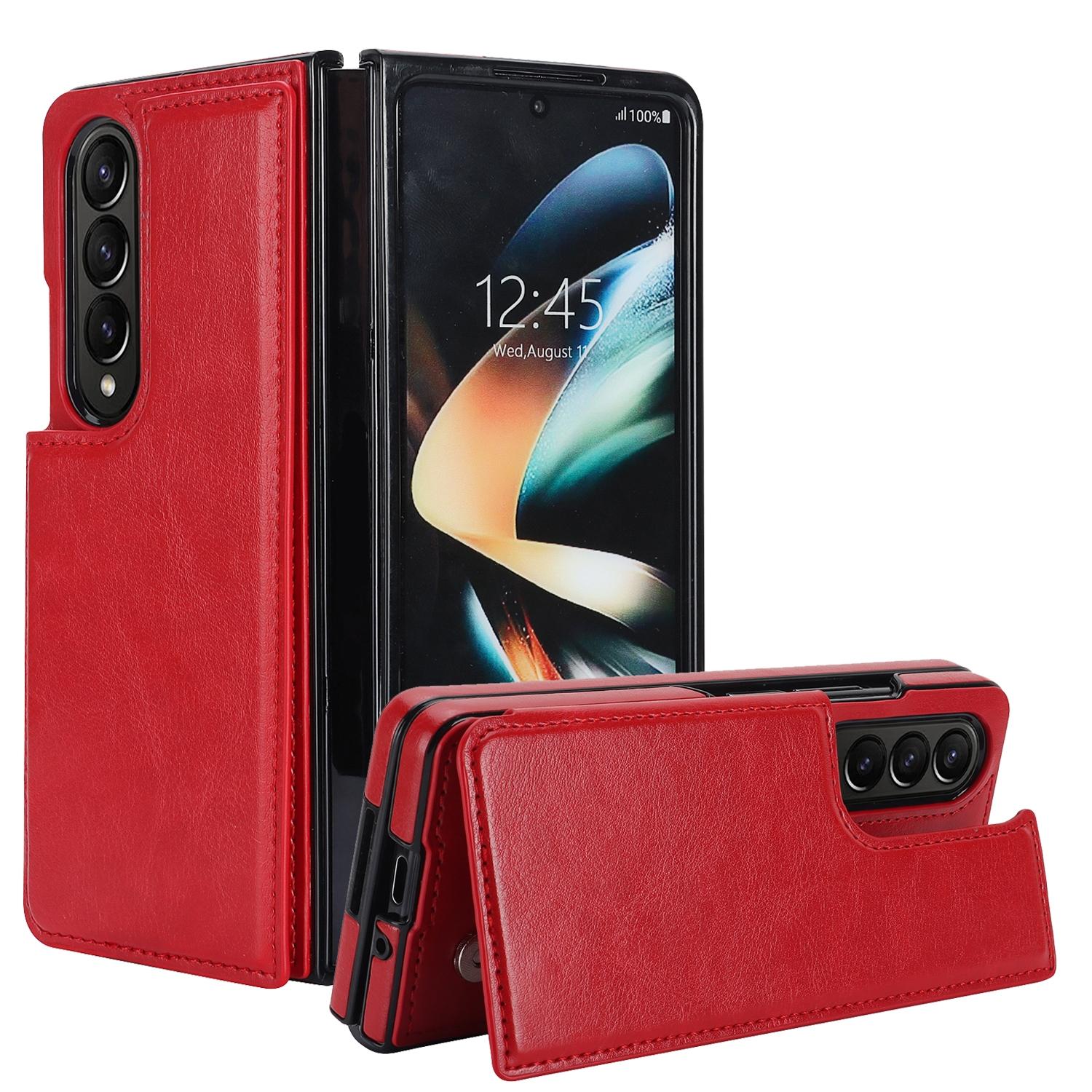 For Samsung Galaxy z Fold4 5G Foldable Phone Case with Double Buckle Card Slot - Purple 9