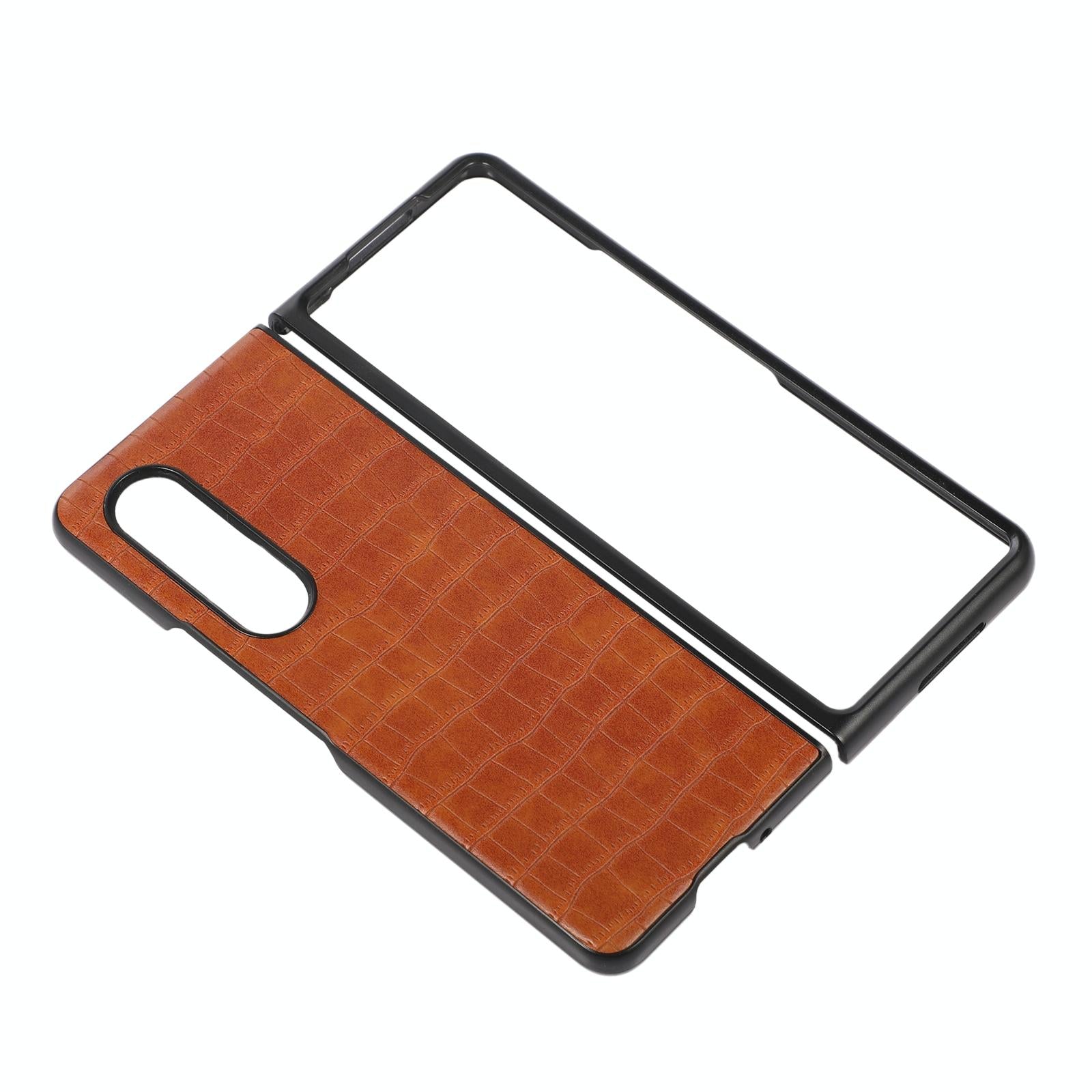 For Samsung Galaxy Z Fold4 5G Foldable Crocodile Texture Phone Case - Pu Leather - Light Brown