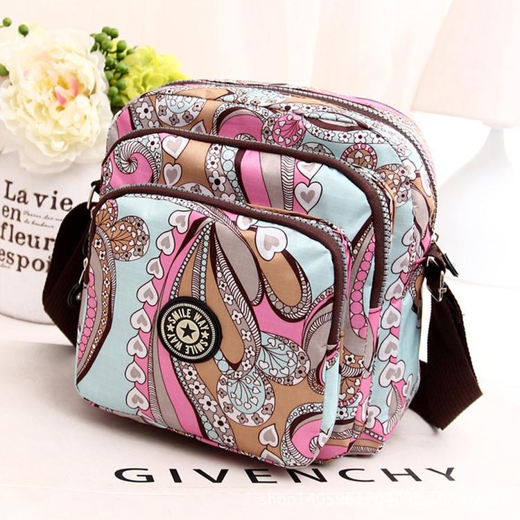 Waterproof Nylon Multilayer Crossbody Bag For Women - Red Flower 9