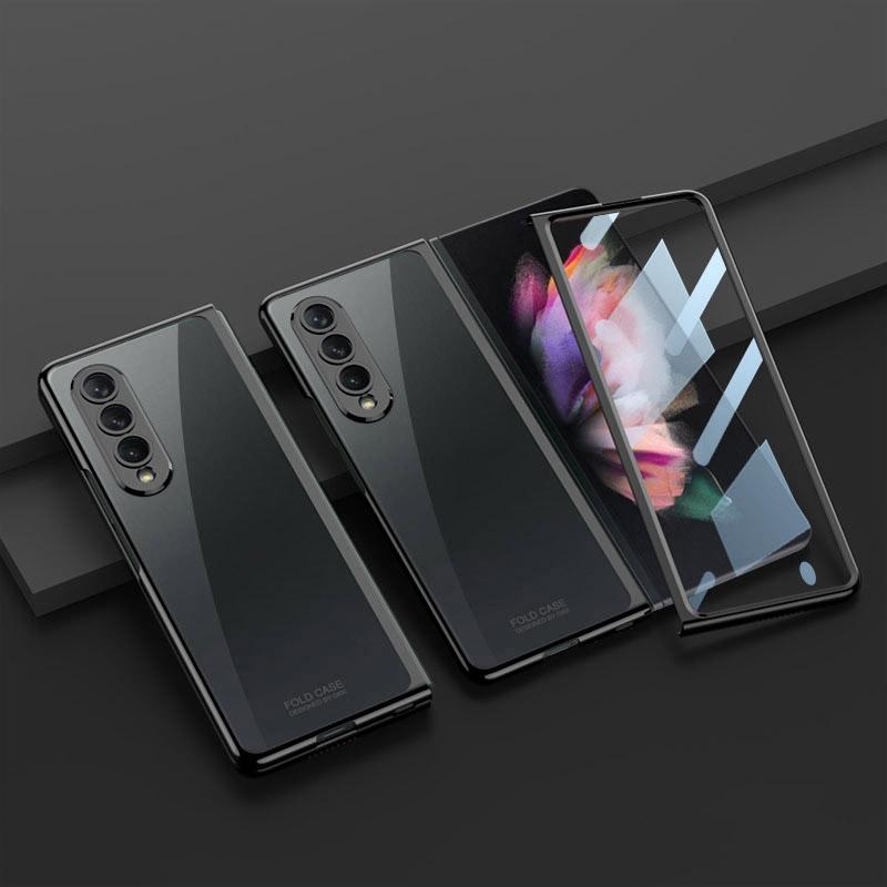 For Samsung Galaxy Z Fold4 5G Full Coverage Electroplated Glass Case - Black 3