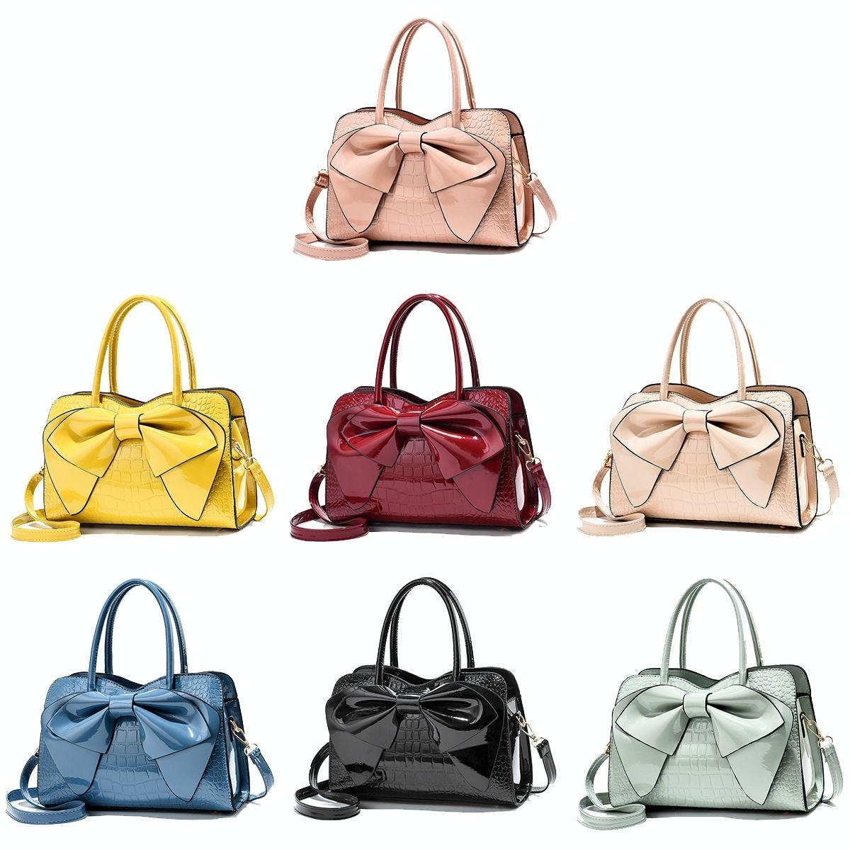 Leather Ladies Handbag - Bright Bow Design - Black 3