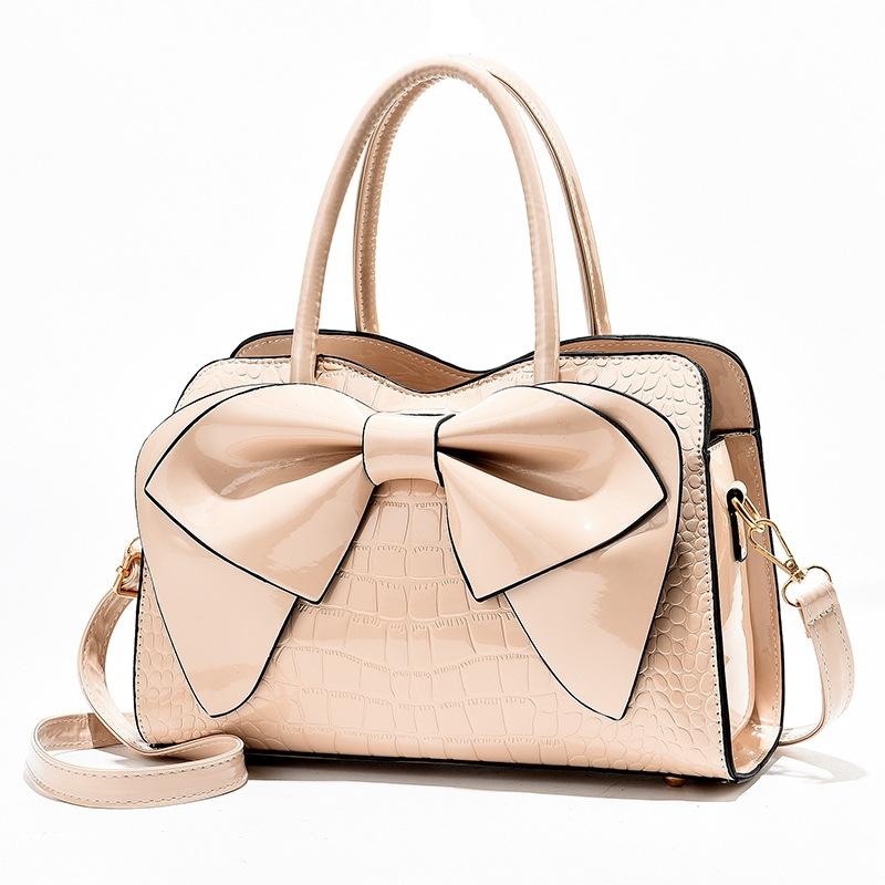 Leather Ladies Handbag - Bright Bow Design - Black 11