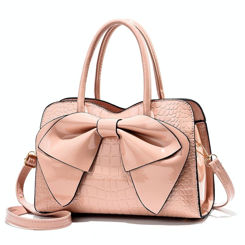 Leather Ladies Handbag - Bright Bow Design - Black 12