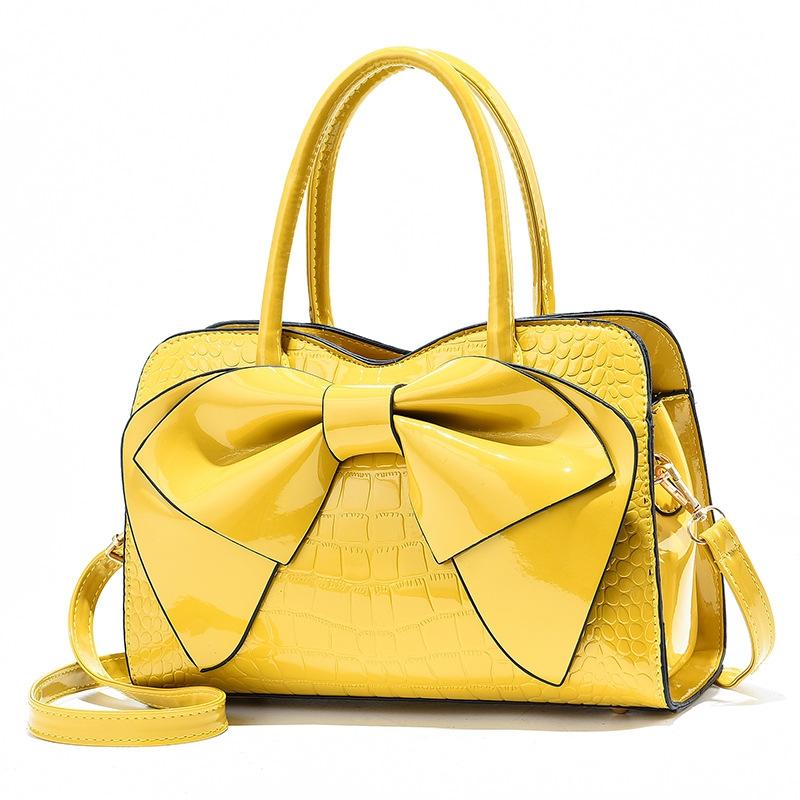 Leather Ladies Handbag - Bright Bow Design - Black 15