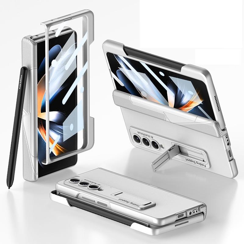 For Samsung Galaxy Z Fold4 5G Foldable Phone Case With Magnetic Closure And Pen Slot - Compact And Convenient - Silver