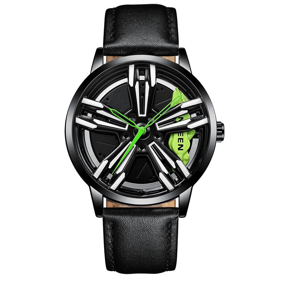Men Metal Motorcycle Watch with Rotating Hub - Black Net Black Steel Red Surface 15