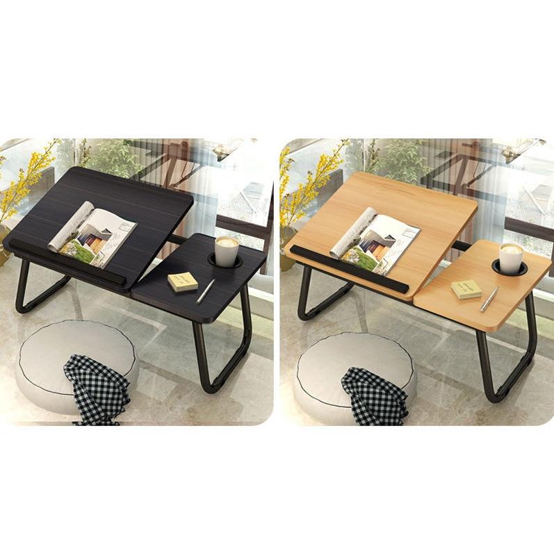 Adjustable Folding Laptop Desk with Cup Holder - Four-speed Lifting Table for Dorms - Walnut 14