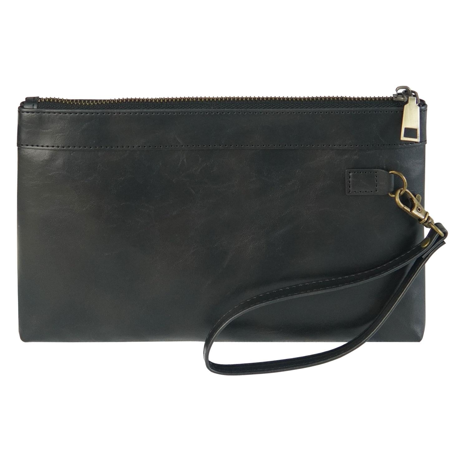 Vintage Leather Envelope Clutch with Zipper Closure - Brown