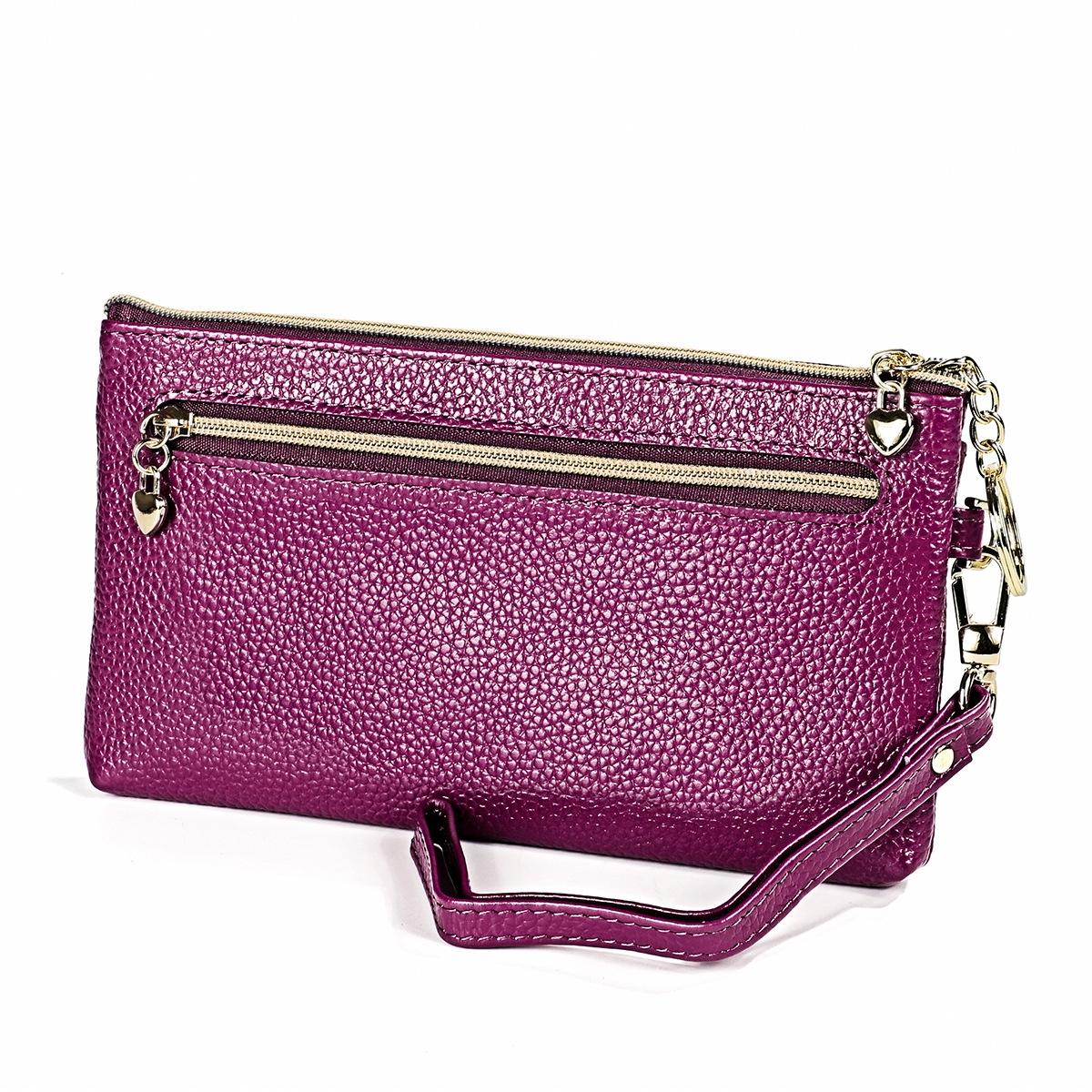 Versatile Cowhide Zipper Key Pouch in Purple 3