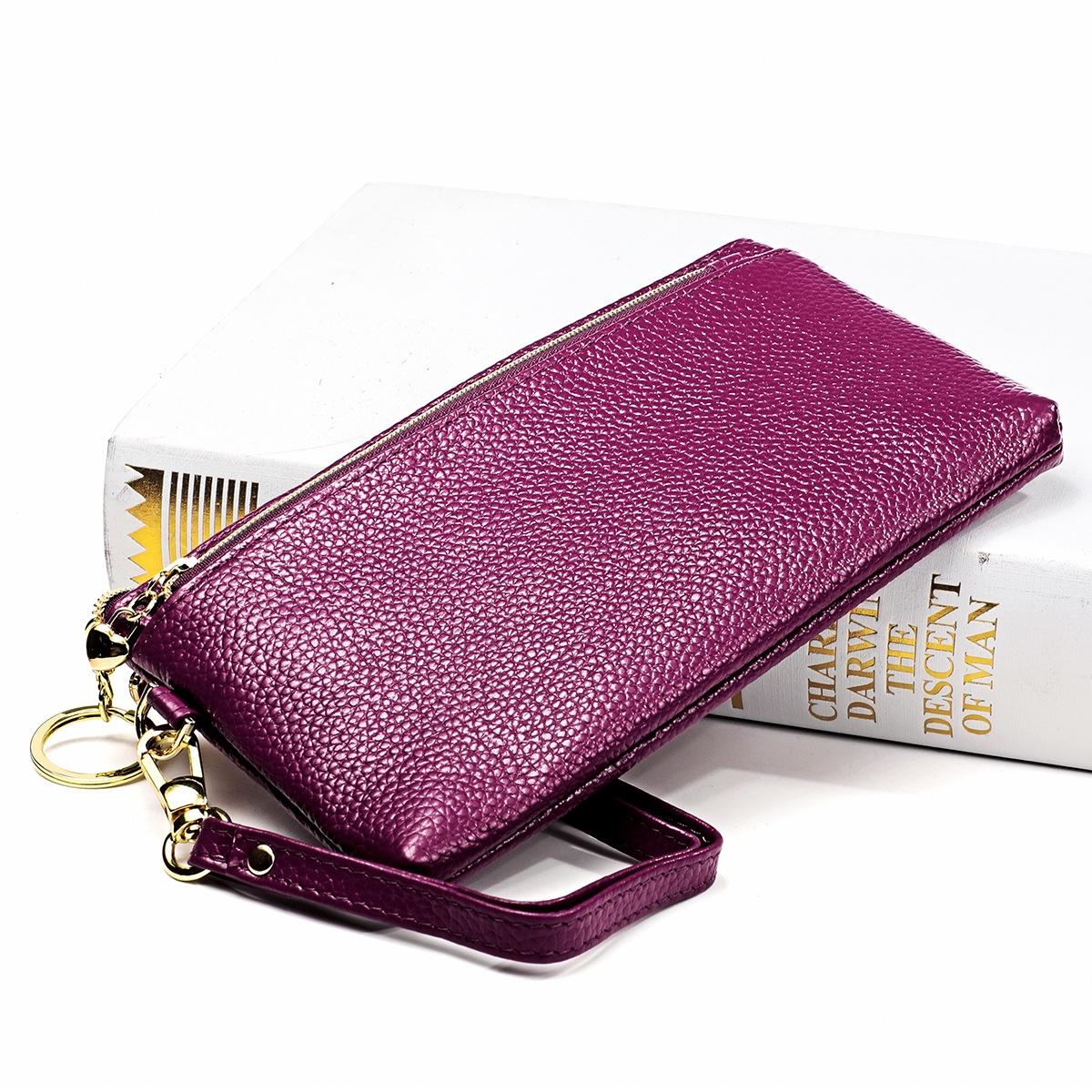 Versatile Cowhide Zipper Key Pouch in Purple 4
