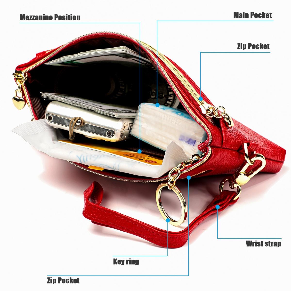 Versatile Cowhide Zipper Key Pouch in Purple 6