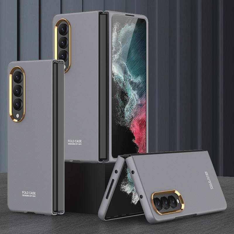 For Samsung Galaxy Z Fold4 5G Electroplating Lens Frame Case - Ultra Thin - Rose Gold 12