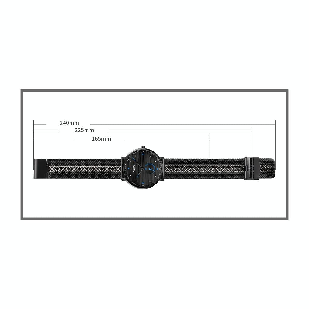 Men Striped Arabic Numeral Mesh Quartz Watch - Horizontal Design - Black 4