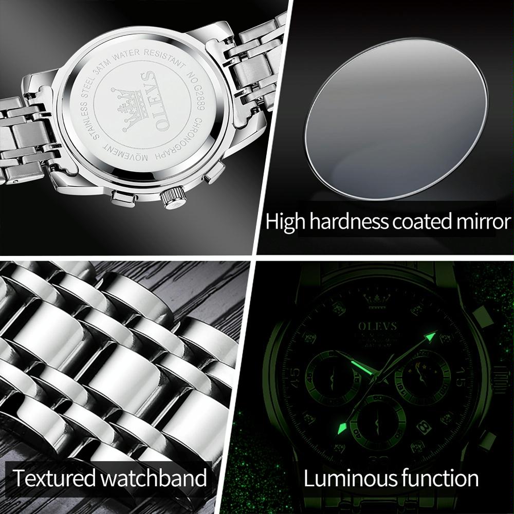 Waterproof Luminous Quartz Watch for Men - Multifunctional - White + Gold 9