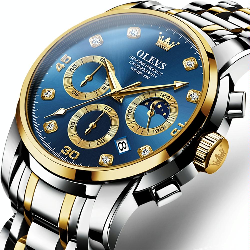 Waterproof Luminous Quartz Watch for Men - Multifunctional - White + Gold 11