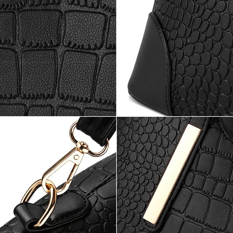 Vintage 2-in-1 Messenger Bag with Crocodile Pattern and Leather Wallet - Wine Red 10