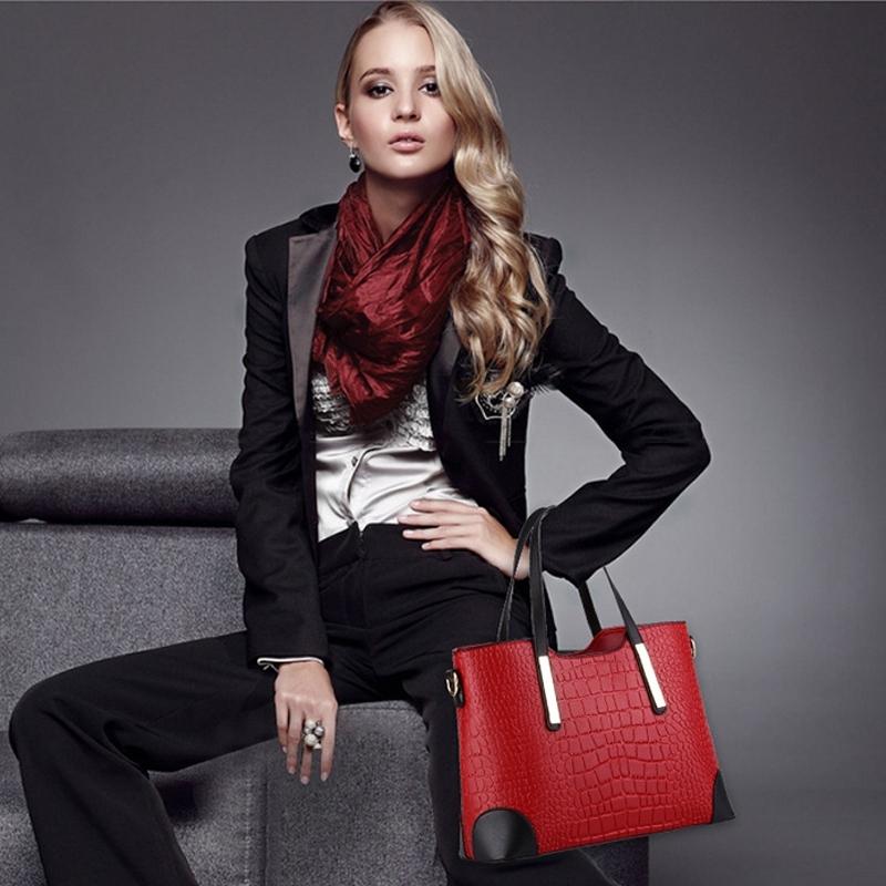 Vintage 2-in-1 Messenger Bag with Crocodile Pattern and Leather Wallet - Wine Red 12