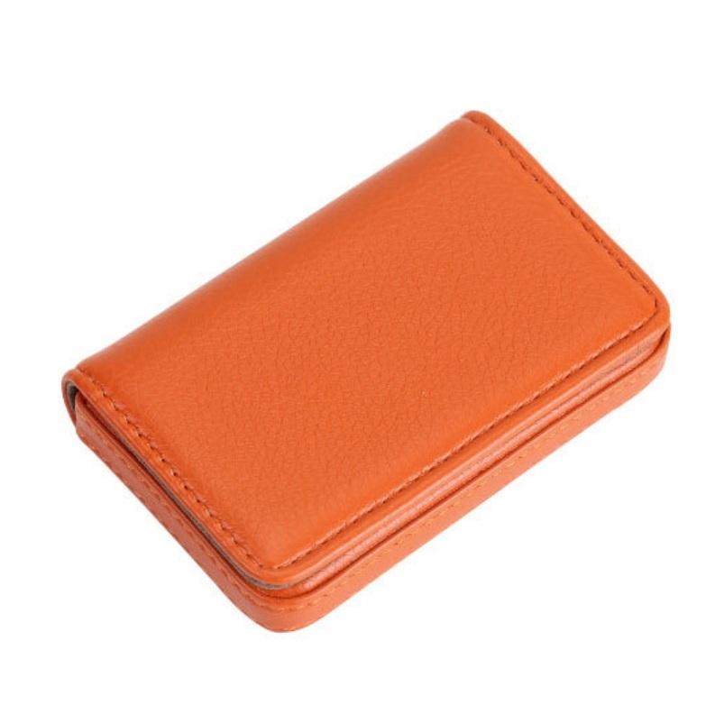 Stainless Steel Magnetic Business Card Holder Pu Leather Case - Brown