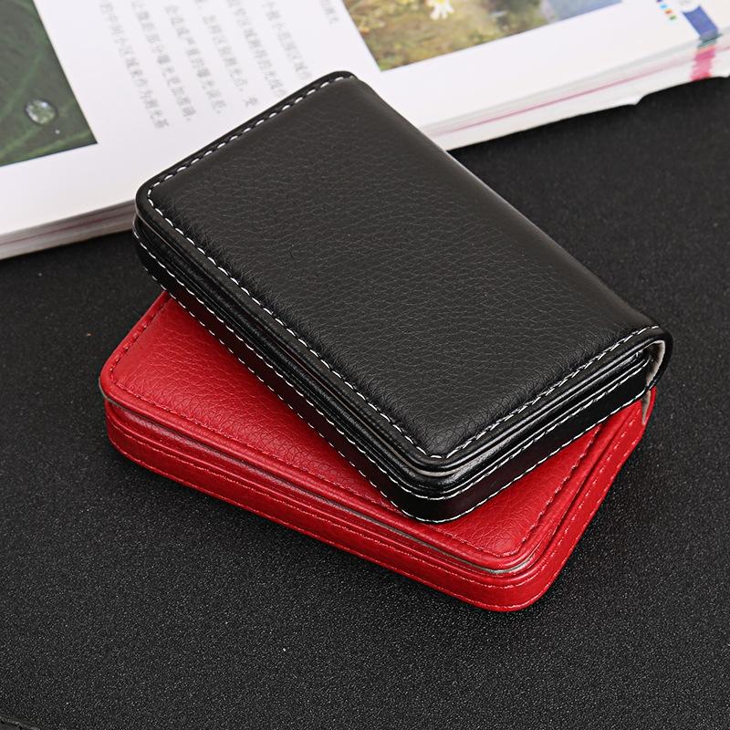 Stainless Steel Magnetic Business Card Holder Pu Leather Case - Brown 7