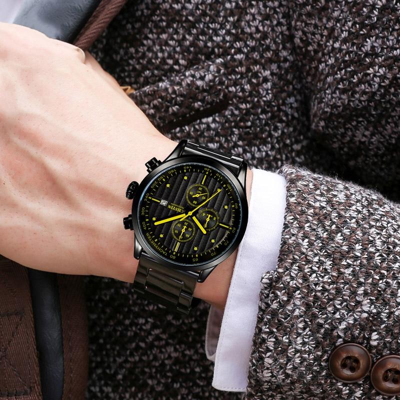 Stylish Multifunctional Men Quartz Watch with Steel Strap - Gold White 8