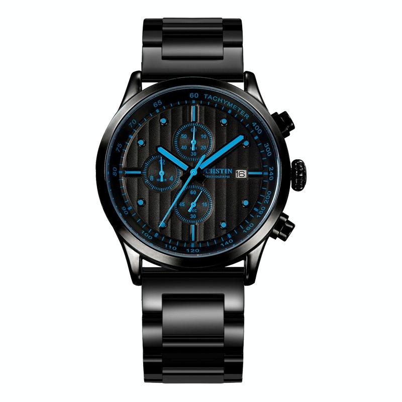 Stylish Multifunctional Men Quartz Watch with Steel Strap - Gold White 10