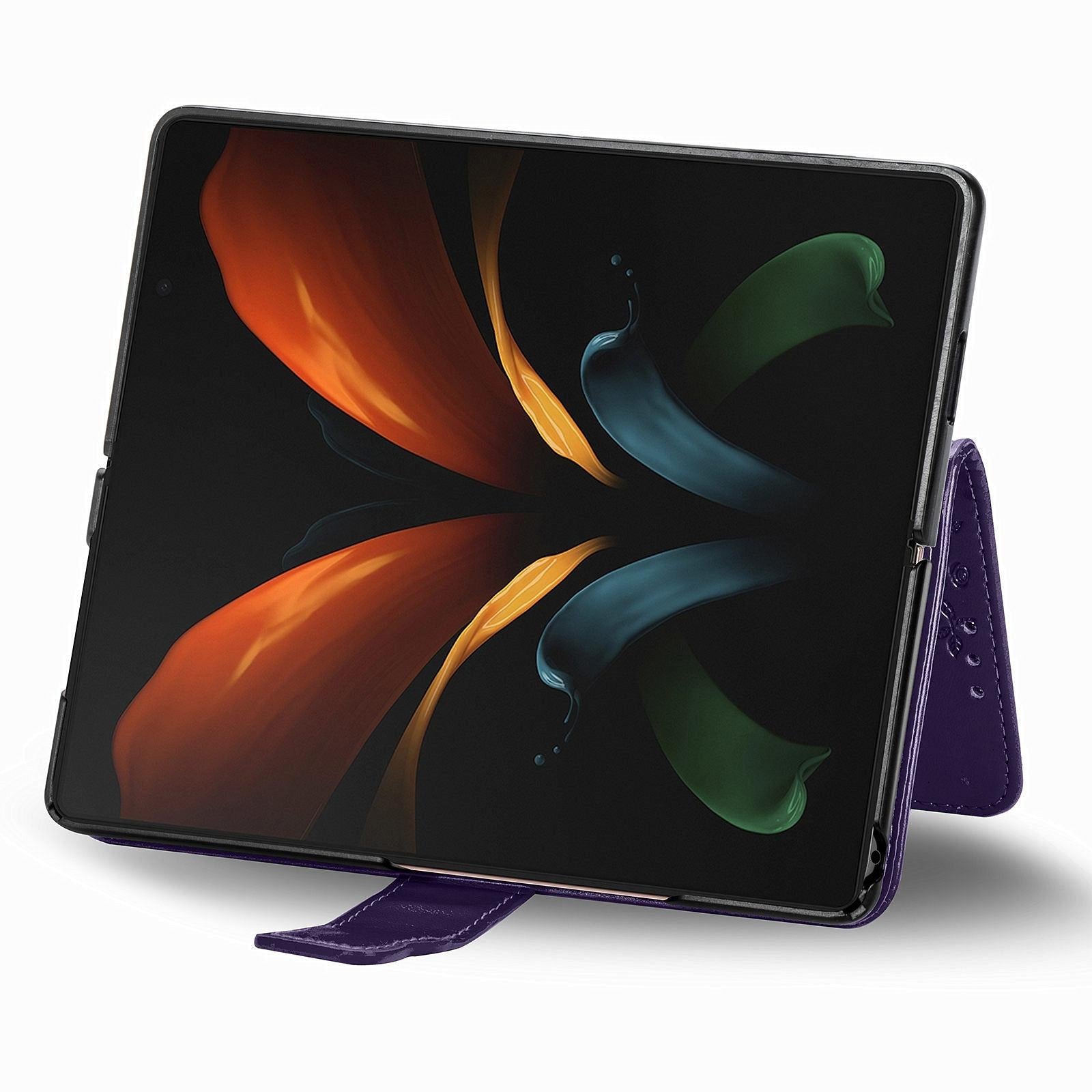 For Samsung Galaxy Z Fold4 5G Embossed Butterfly Love Leather Case - Flower Design - Dark Purple 11