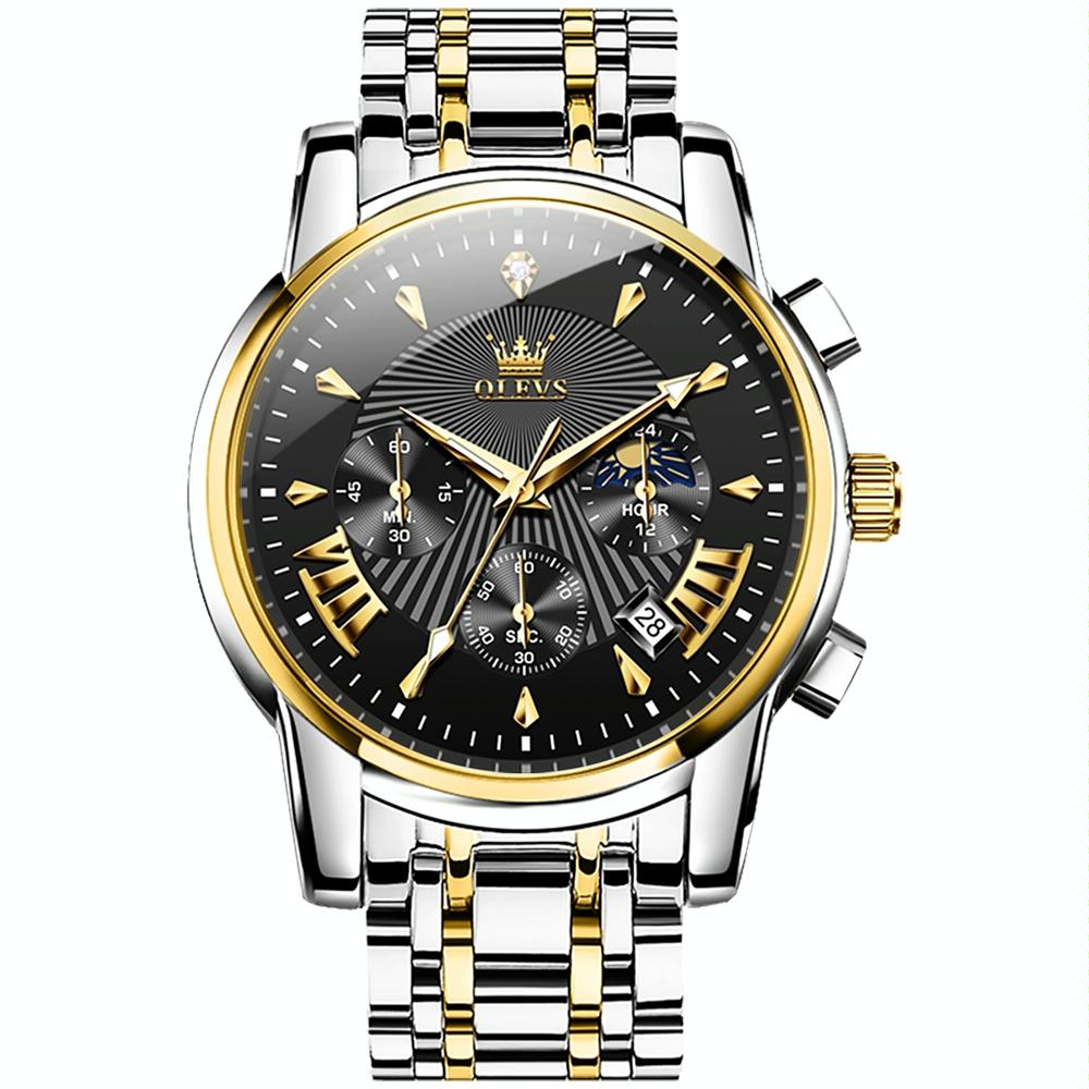 Waterproof Men Quartz Watch - Multifunctional Business Design - Black + Gold
