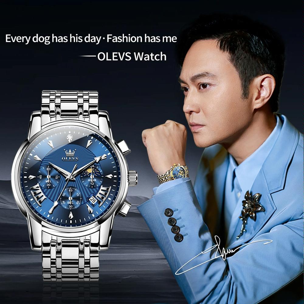 Waterproof Men Quartz Watch - Multifunctional Business Design - Black + Gold 13