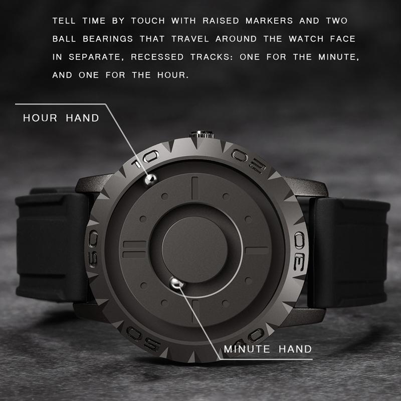Bezel-free Magnetic Ball Watch - Men Design - Black Net Strip 5