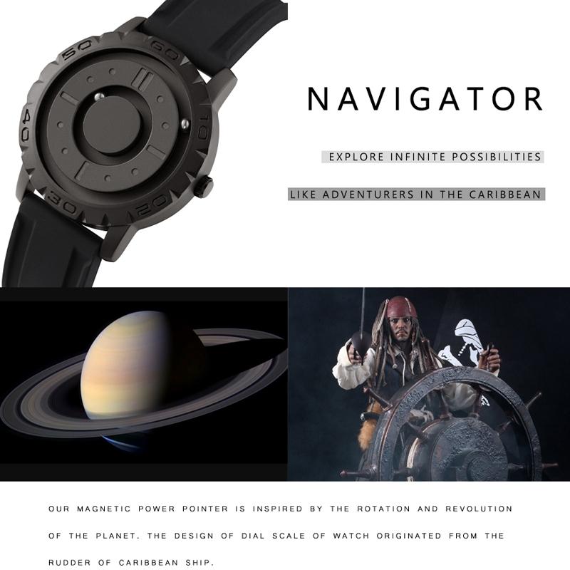 Bezel-free Magnetic Ball Watch - Men Design - Black Net Strip 6