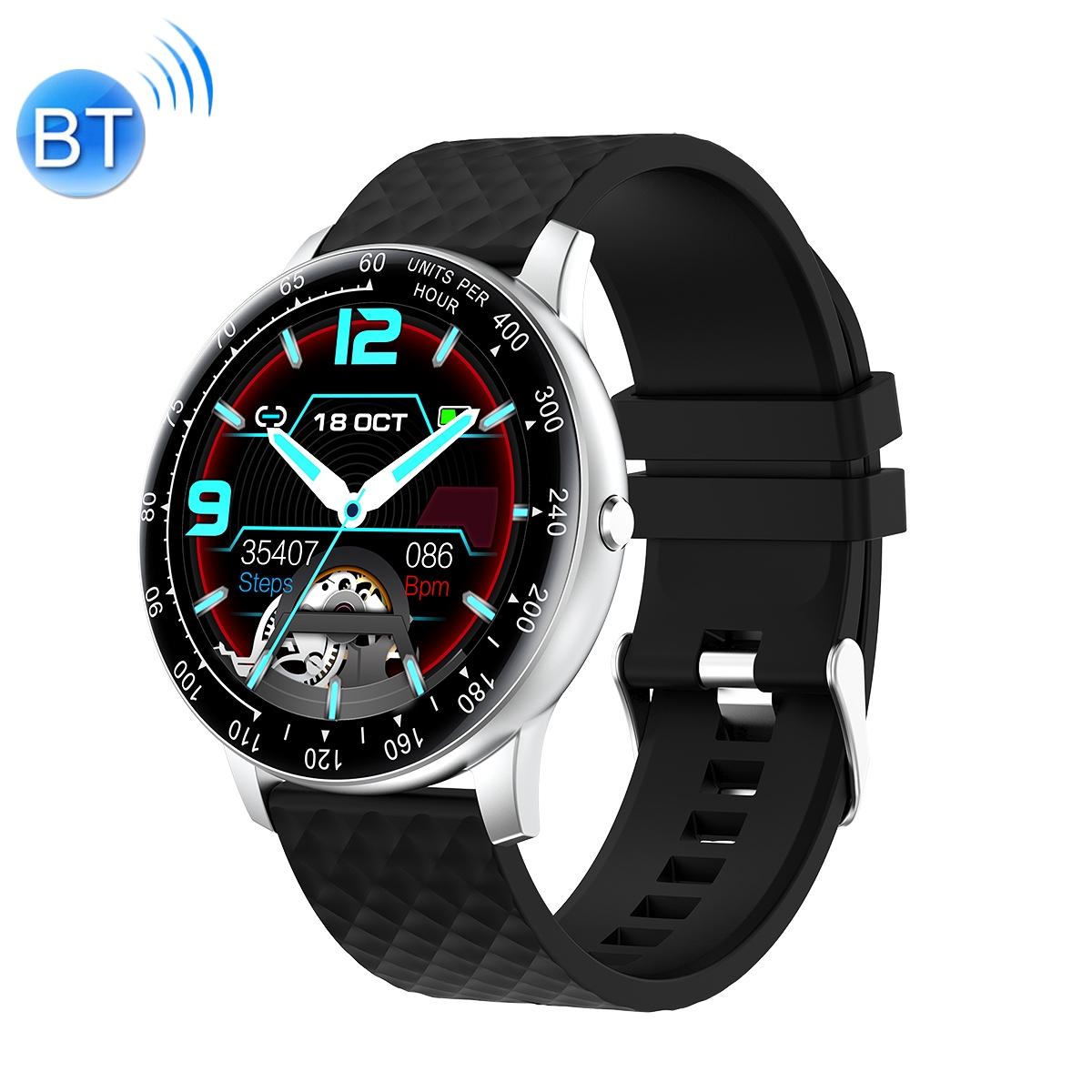1.75 Inch Hd Round Screen Silicone Strap Smart Sports Watch - Black + Silver 14