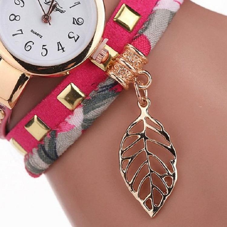 Leaf Pendant Quartz Bracelet Watch for Women - Brown 5