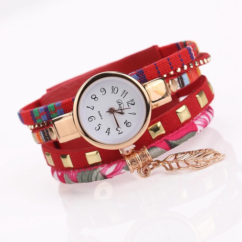 Leaf Pendant Quartz Bracelet Watch for Women - Brown 7